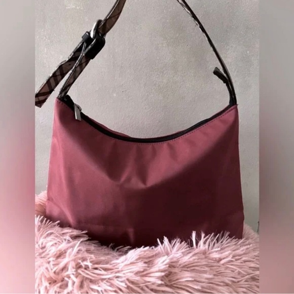 Burberry Handbags - Auth BURBERRY BLUE LABEL Check Shoulder Bag Nylon Leather Bordeaux